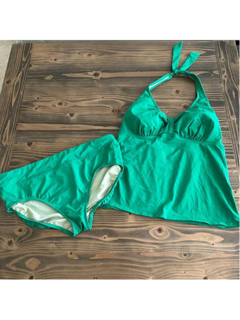 Lands' End Tankini Swimsuit Womens 14 Green Halter 2 Piece Set
